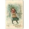 n°13582 - Carte Gaufrée - Vroolijk Kerstfeest - Jeune fille portant un sapin