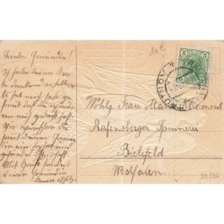 n°29226 - Carte Gaufrée - Pâques - Fröhliche Ostern - Ange gardien près d'une cloche fleurie