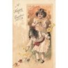 n°29228 - Carte Gaufrée - 6925 - Pâques - A Happy Easter - Fillettes cueillant des fleurs