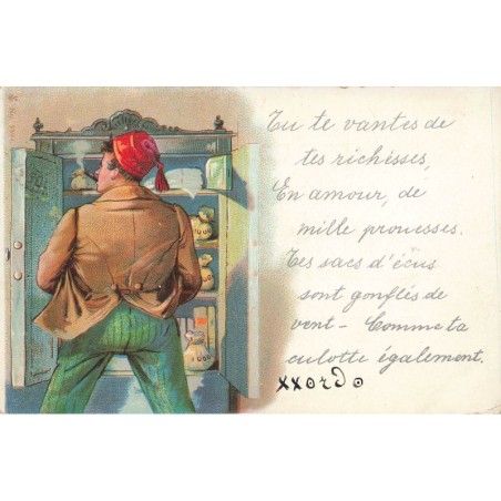 n°29236 - Fantaisie - Homme devant un coffre-fort ouvert