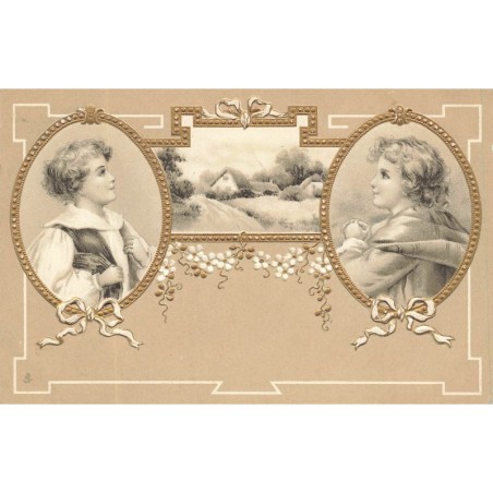 n°29237 - Carte Gaufrée - Clapsaddle - Portrait de jeunes gens dans des médaillons