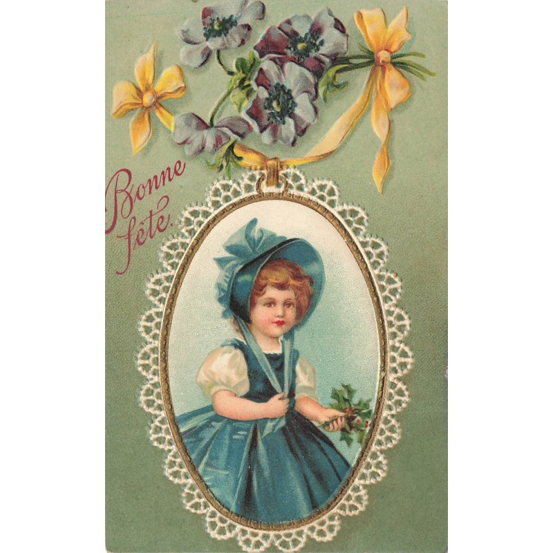 n°29241 - Carte Gaufrée - Clapsaddle - Bonne Fête - Fillette dans un médaillon