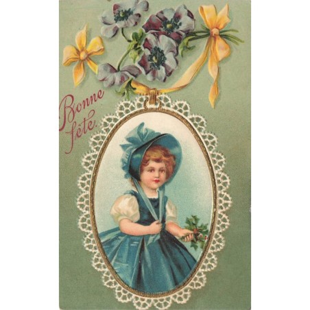 n°29241 - Carte Gaufrée - Clapsaddle - Bonne Fête - Fillette dans un médaillon