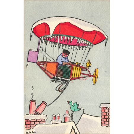 n°29260 - Illustrateur H.A.W. - MM Vienne n°514 - Homme dans un dirigeable heurtant une cheminée