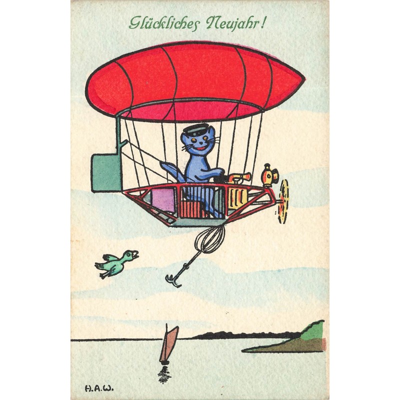 n°29261 - Illustrateur H.A.W. - MM Vienne n°513 - Chat pilotant un dirigeable - Glückliches Neujahr