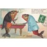 n°29268 - Carte Gaufrée - 1er Avril - Poissons humanisés jouant au billard