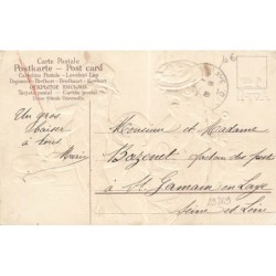 n°29269 - Carte Gaufrée - 1er Avril - Poissons humanisés se promenant en famille, nénuphar