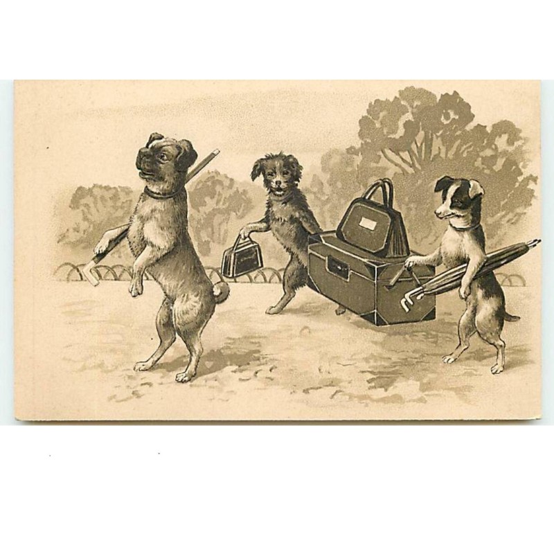 n°13587 - Carte Gaufrée - Chiens portant des valises