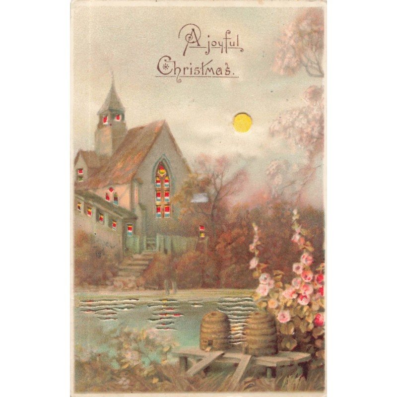 n°29277 - Fantaisie - Carte à Système - Hold to Light - A Joyful Christmas - Une église