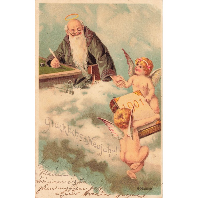 n°29278 - Illustrateur Mailick -Nouvel An - Anges apportant le livre de 1901 à Saint Pierre