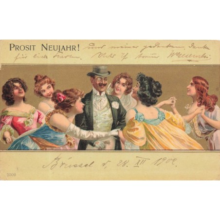n°29283 - Nouvel An - Prosit Neujahr - Jeunes femmes faisant une ronde autour d'un homme