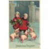 n°29285 - Nouvel An - Fröhliches Neujahr - Cochons autour de fillettes