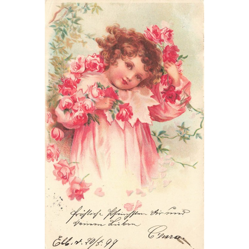 n°29292 - Fantaisie - clapsaddle - Fillette jouant avec une guirlande de fleurs