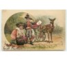 n°13589 - Carte Gaufrée - Enfants chargeant des paniers remplis de fleurs et portés par un faon
