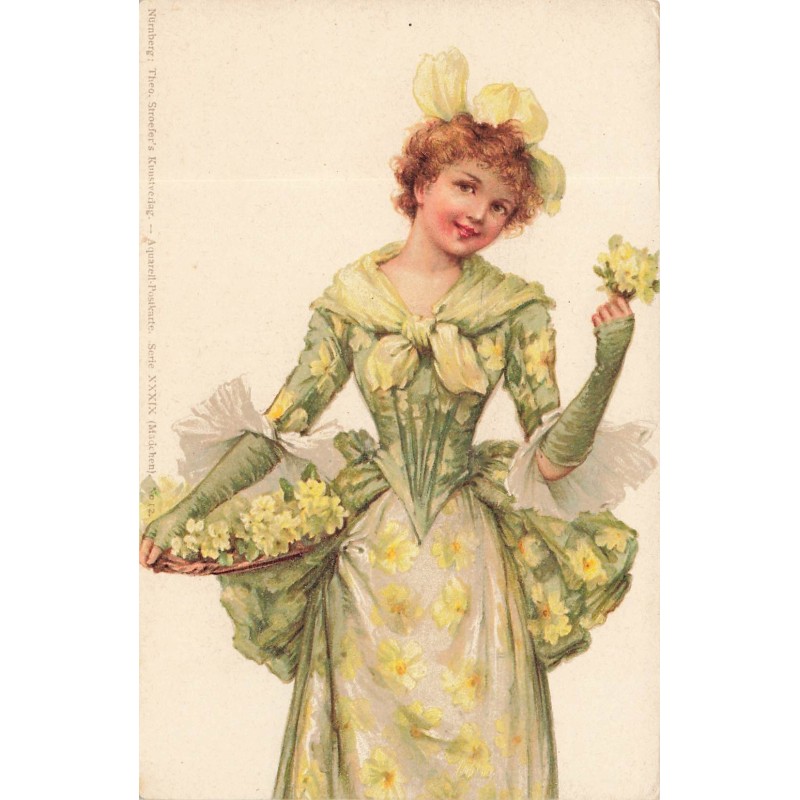 n°29296 - Fantaisie - Stroefer's - Jeune femme avec des petits bouquets