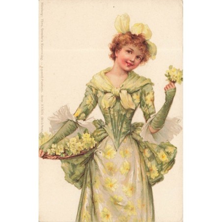 n°29296 - Fantaisie - Stroefer's - Jeune femme avec des petits bouquets