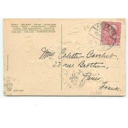 n°13589 - Carte Gaufrée - Enfants chargeant des paniers remplis de fleurs et portés par un faon