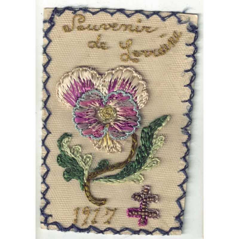 n°29301 - Carte Brodée - Souvenir de Lorraine 1916 - Pensée, croix de Lorraine
