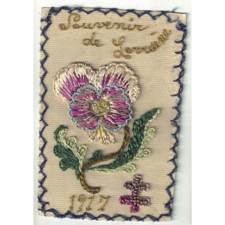 n°29301 - Carte Brodée - Souvenir de Lorraine 1916 - Pensée, croix de Lorraine