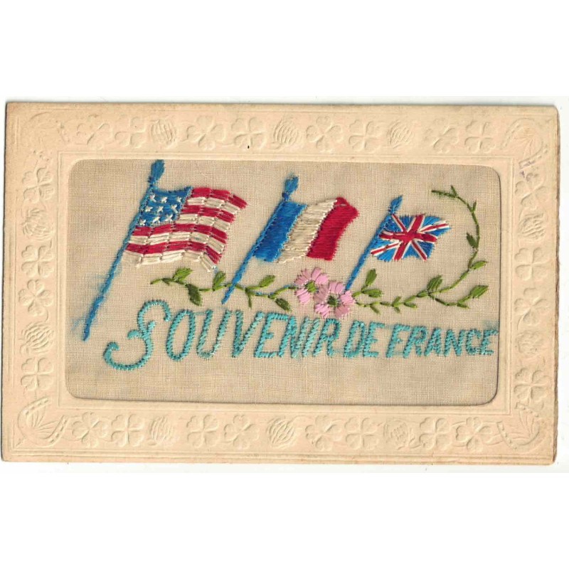 n°29302 - Carte Brodée - Souvenir de France - Drapeaux