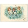 n°13592 - Carte Gaufrée - Enfants parmi des fleurs