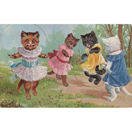 n°29315 - Illustrateur Arthur Thiele - Chats habillés sautant à la corde