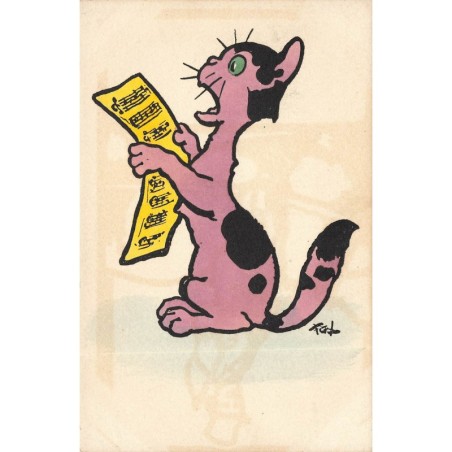 n°29316 - Illustrateur Lewin - MM Vienne n°241 - Chat mauve chantant à l'aide d'une partition