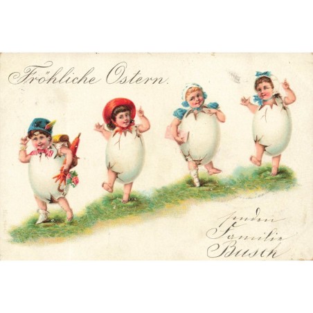 n°29319 - Pâques - Fröhliche Ostern - Enfants se promenant dans des oeufs