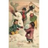 n°29336 - Carte Gaufrée - Nouvel An - Prosit Neujahr - Garçons faisant un bonhomme de neige
