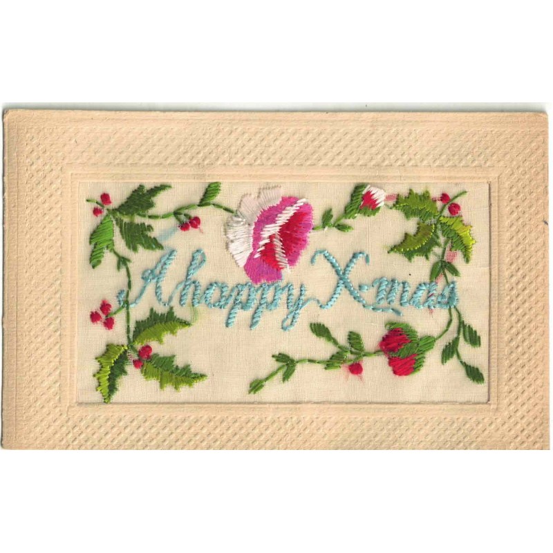 n°29351 - Carte Brodée - A Happy Xmas - Roses
