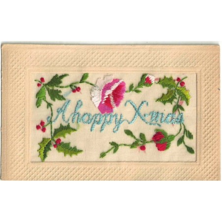 n°29351 - Carte Brodée - A Happy Xmas - Roses