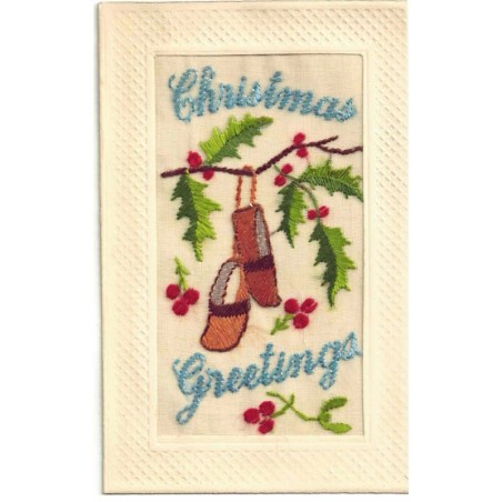n°29352 - Carte Brodée - Christmas Greetings - Sabot sur une branche de houx