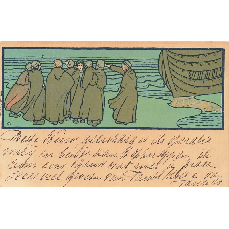 n°29356 - Illustrateur G. Combaz - Groupe de femmes près d'un bateau échoué