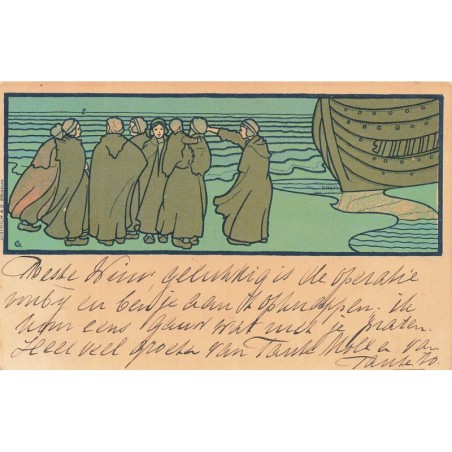 n°29356 - Illustrateur G. Combaz - Groupe de femmes près d'un bateau échoué