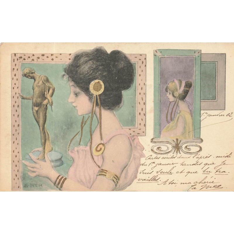 n°29359 - Illustrateur Patella - Jeune femme portant une statuette en bronze