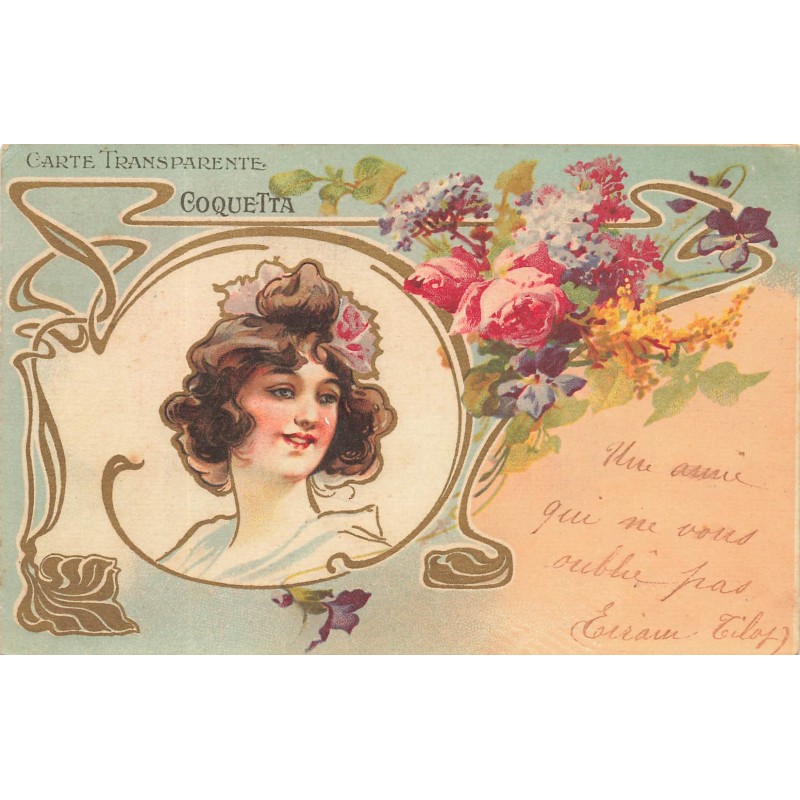 n°29362 - Illustrateur Art Nouveau - Carte Transparente Coquetta - Carte à Système