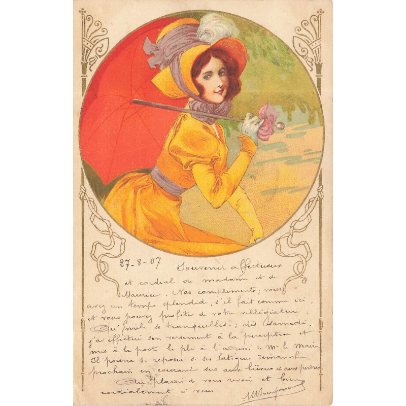 n°29364 - Art Nouveau - Jeune femme se protégeant avec une ombrelle
