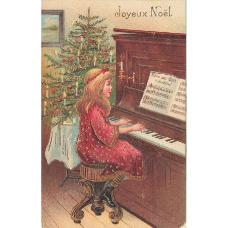 n°29367 - Carte Gaufrée - Joyeux Noël - Fillette jouant du piano