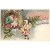 n°29376 - Fröhliche Weihnachten - Ange apportant des jouets, et regardant une mère et son enfant dans un médaillon
