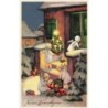 n°29384 - Noël - Herzliche Weihnachtsgruss - Anges apportant des cadeaux et un sapin devant une maison
