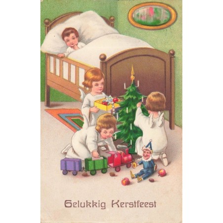 n°29385 - Noël - Gelukkig Kerstfeest - Anges installant des jouets, et décorant un sapin