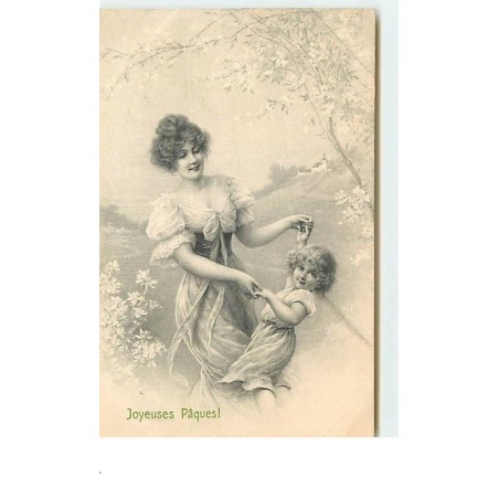 n°13606 - MM Vienne n°300 - Joyeuses Pâques - Jeune femme dansant avec une fillette