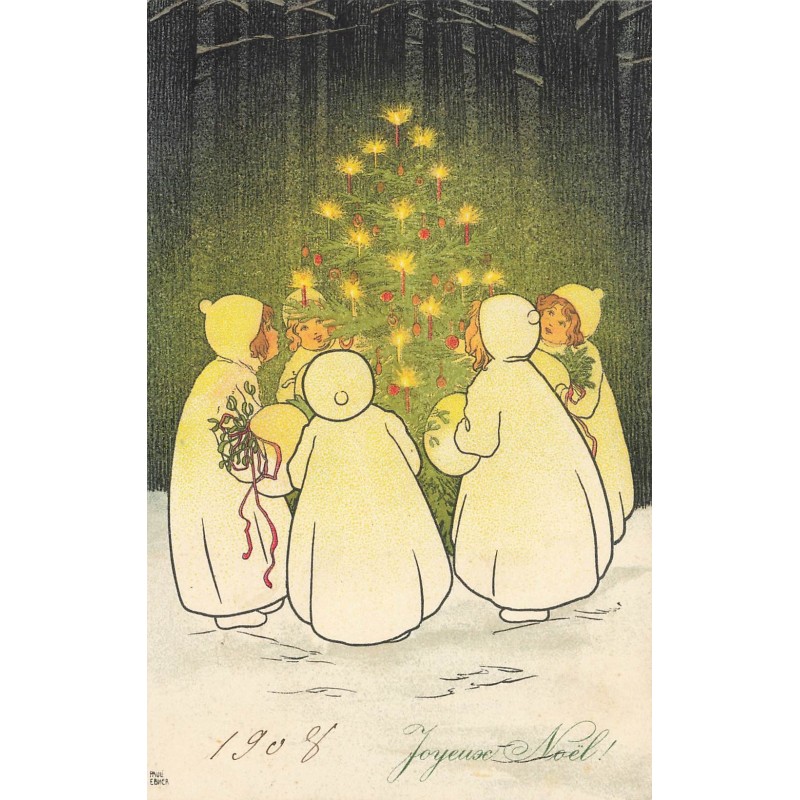 n°29401 - MM Vienne 404 - Pauli Ebner - Joyeux Noël - Enfants autour d'un sapin illuminé dans une forêt