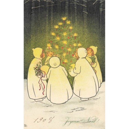 n°29401 - MM Vienne 404 - Pauli Ebner - Joyeux Noël - Enfants autour d'un sapin illuminé dans une forêt