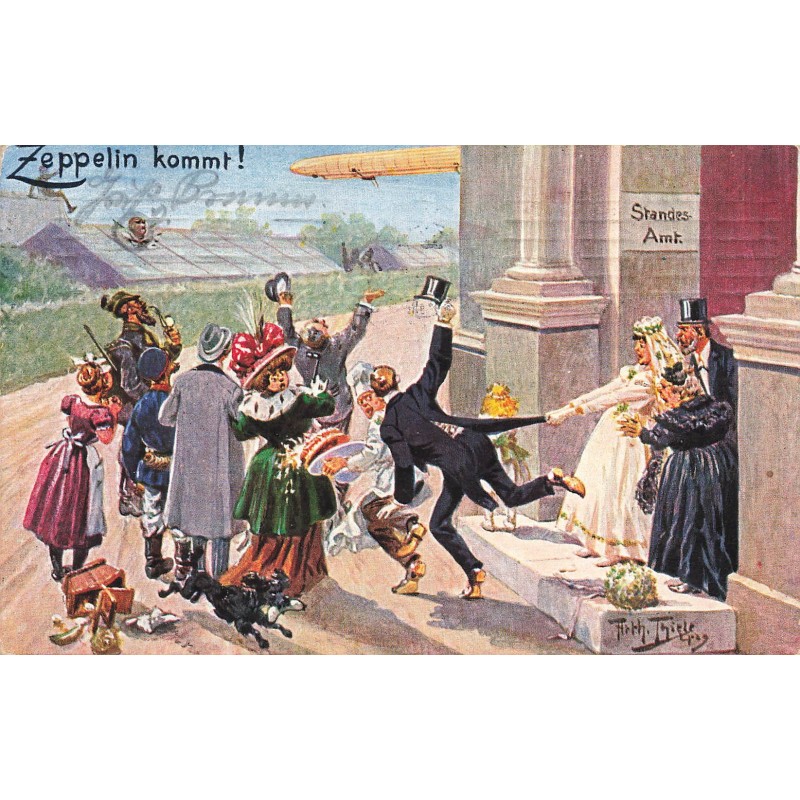 n°29403 - Illustrateur Arthur Thiele - Zeppelin Kommt ! - Le marié voulant quitter sa femme