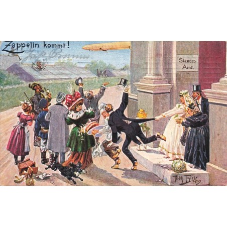 n°29403 - Illustrateur Arthur Thiele - Zeppelin Kommt ! - Le marié voulant quitter sa femme