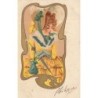 n°29409 - Art Nouveau - Jeune femme blonde portant une robe jaune et une ombrelle