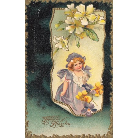 n°29413 - Carte Gaufrée - Clapsaddle - Fröhliche Pfingsten- Fillette entourée de fleurs