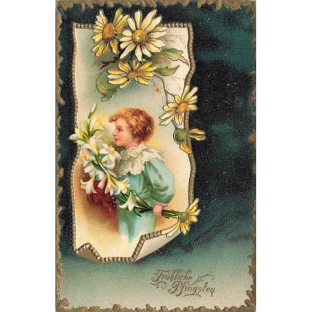 n°29414 - Carte Gaufrée - Clapsaddle - Fröhliche Pfingsten- Garçon tenant des fleurs