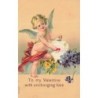 n°29416 - Carte Gaufrée - To my Valentine with unchanging love - Ange parmi des fleurs